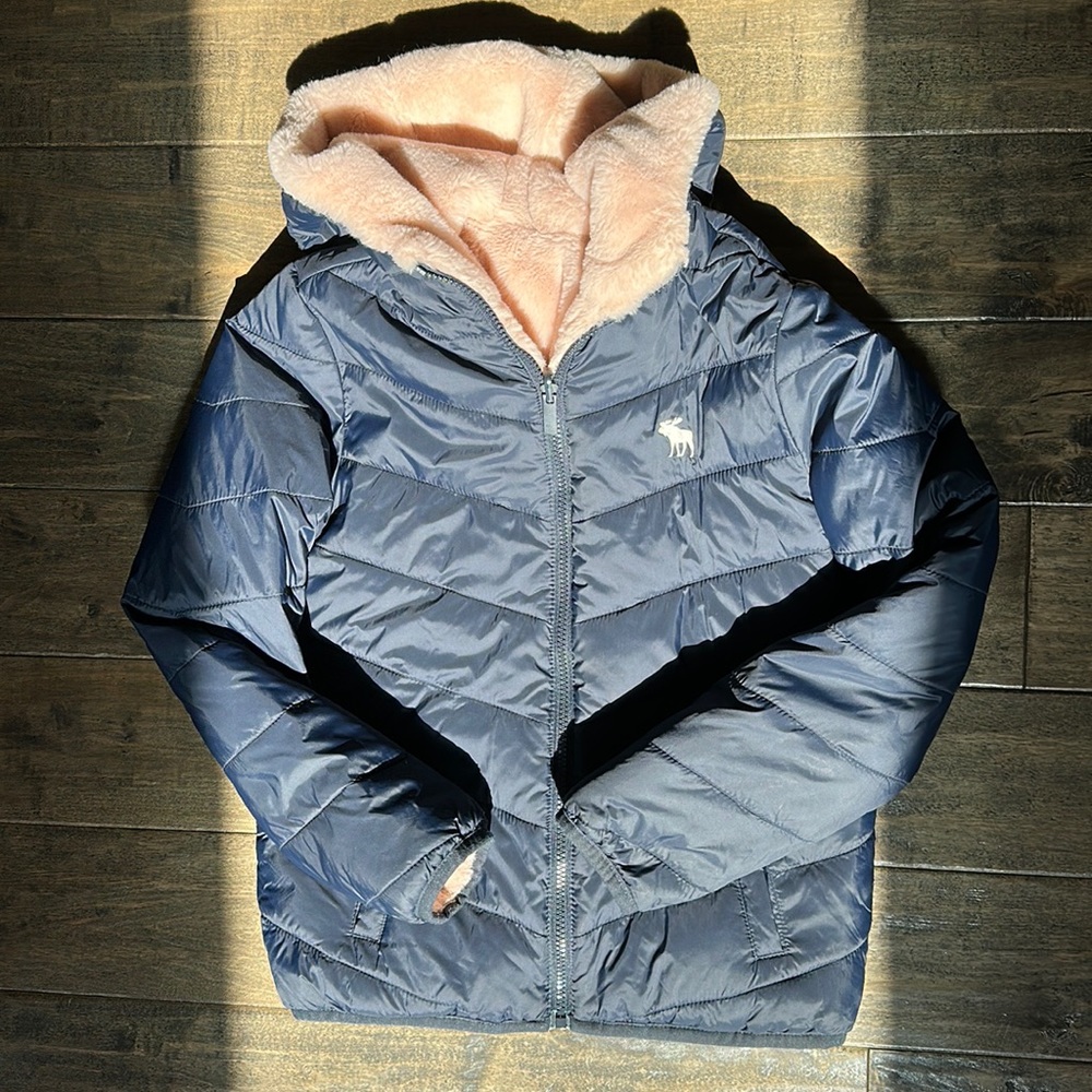 Girls Abercrombie kids navy/pink coat size 11/12